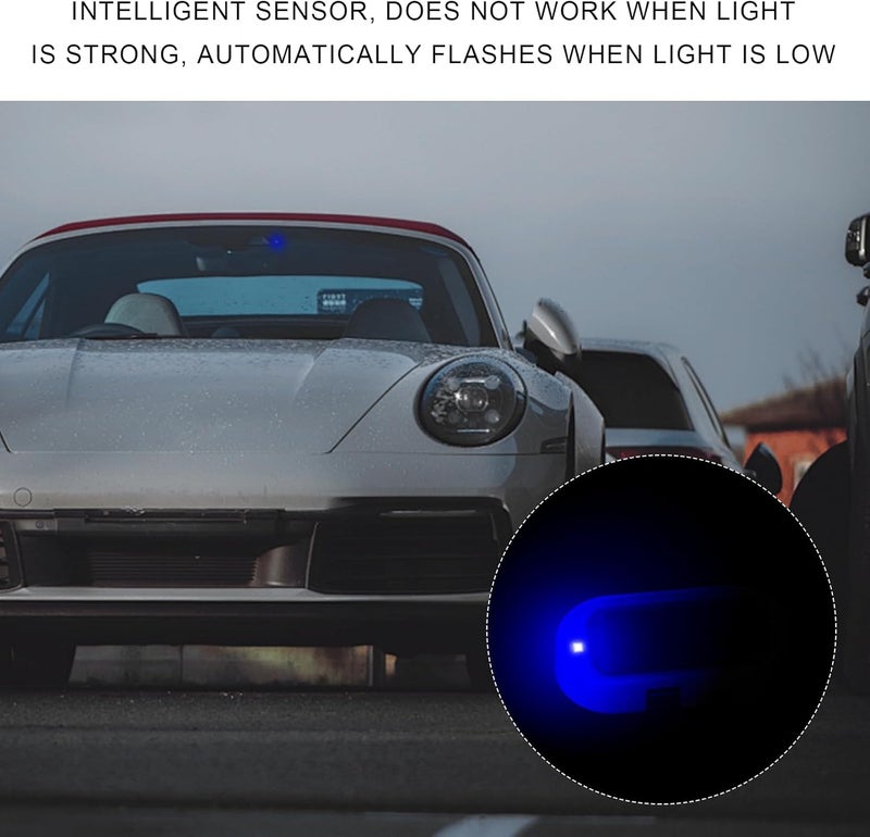 NYTKL 2PCS Car Solar Power Simulated Dummy Alarm, Anti-Theft Car Warning Light Fake Lamp with Light Sensor, Automotive Interior LED Flashing Security Lights with USB Charger Port (Blue) - Image 3